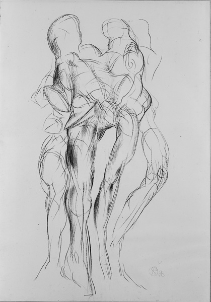 Partnerschaft (Zeichnung), Grafik, Otto Berndt Steffen, 1986, Kohlezeichnung auf Papier