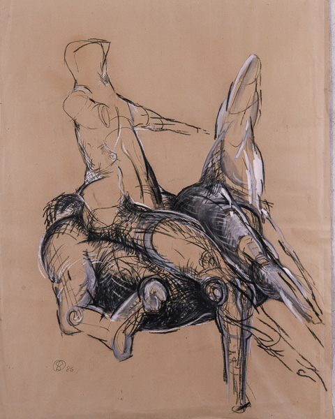 Pferd und Reiter (Zeichnung), Grafik, Otto Berndt Steffen, 1986, Kohlezeichnung